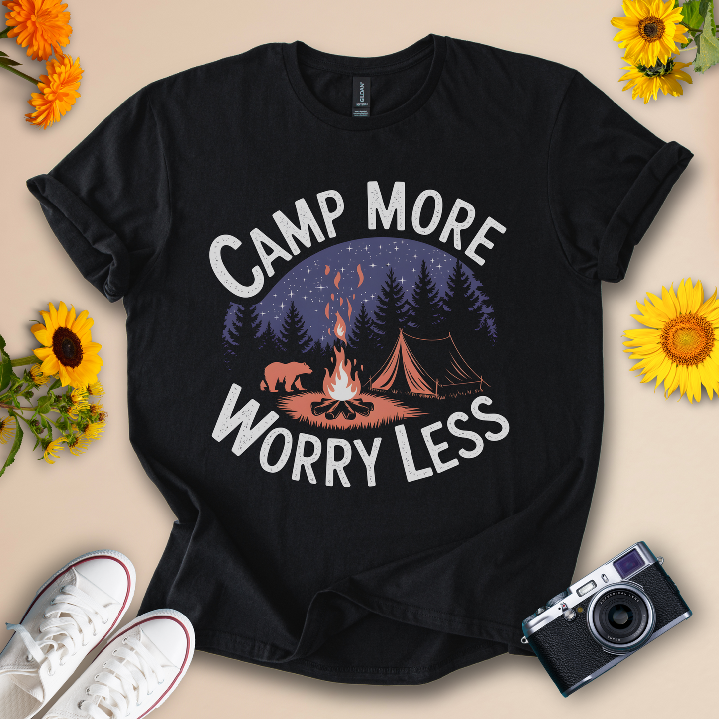 Camp More Worry Less - Camping Adventure Tee