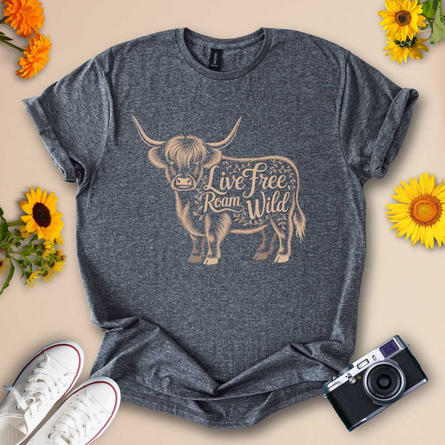 Live Free Roam Wild Highland Cattle Tee