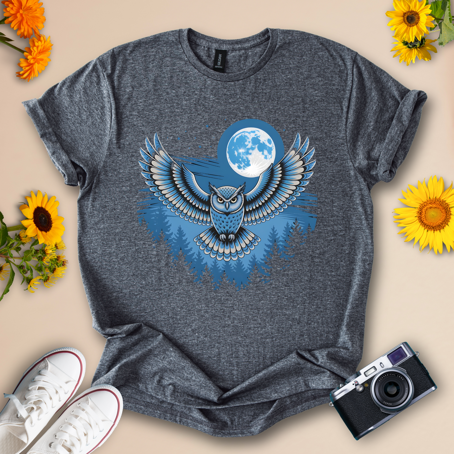 Midnight Owl Forest Tee – Full Moon Wildlife Graphic Shirt for Night Nature Lovers