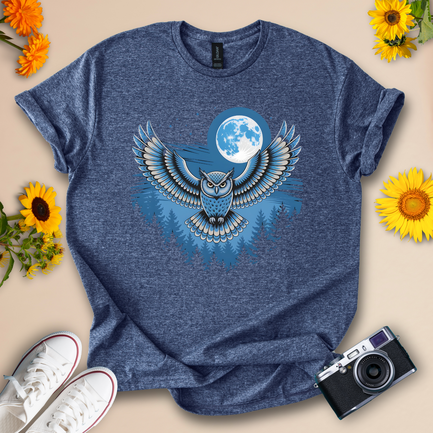 Midnight Owl Forest Tee – Full Moon Wildlife Graphic Shirt for Night Nature Lovers