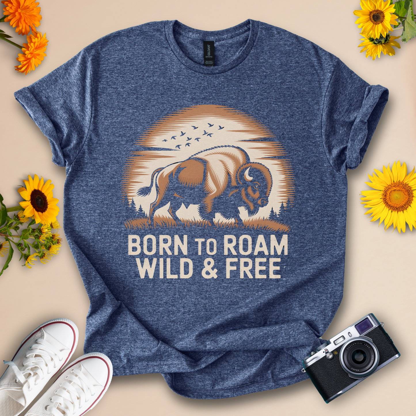 Born to Roam Wild Buffalo Design Tee