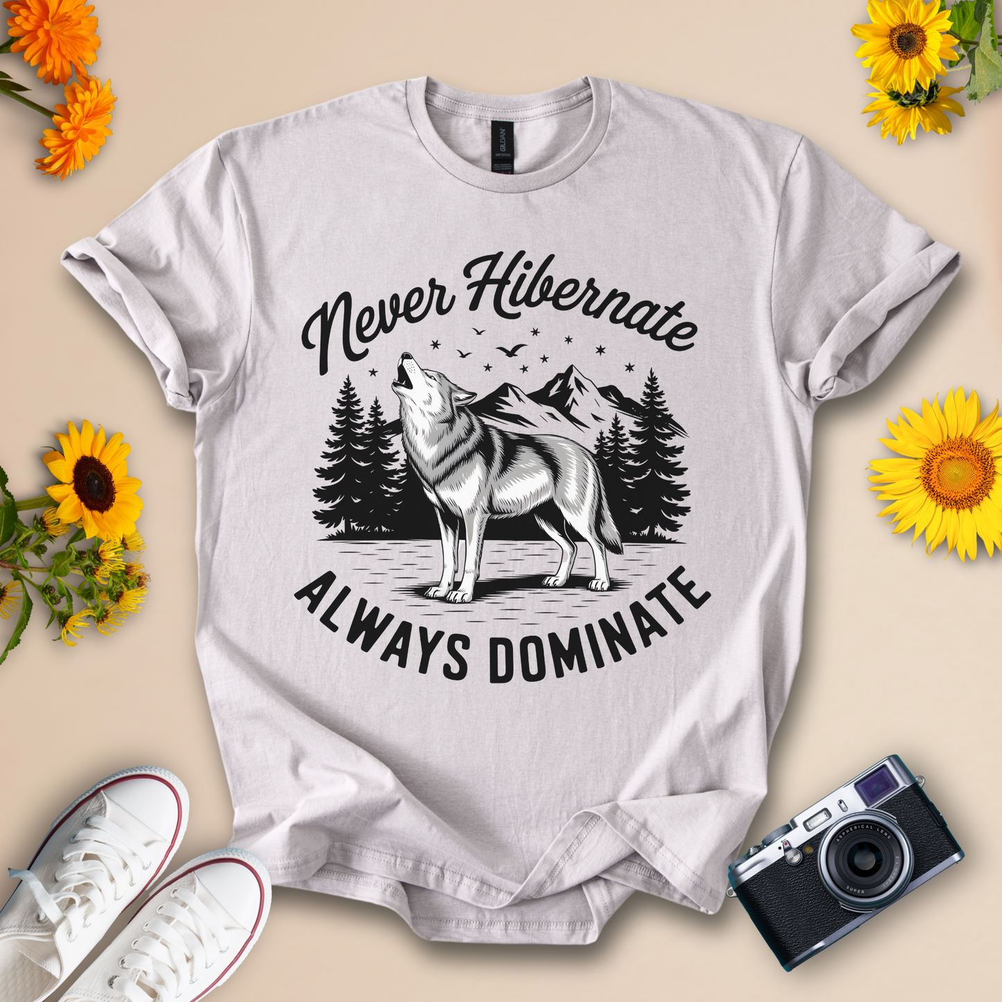 Wolf Graphic T-Shirt – Never Hibernate, Always Dominate