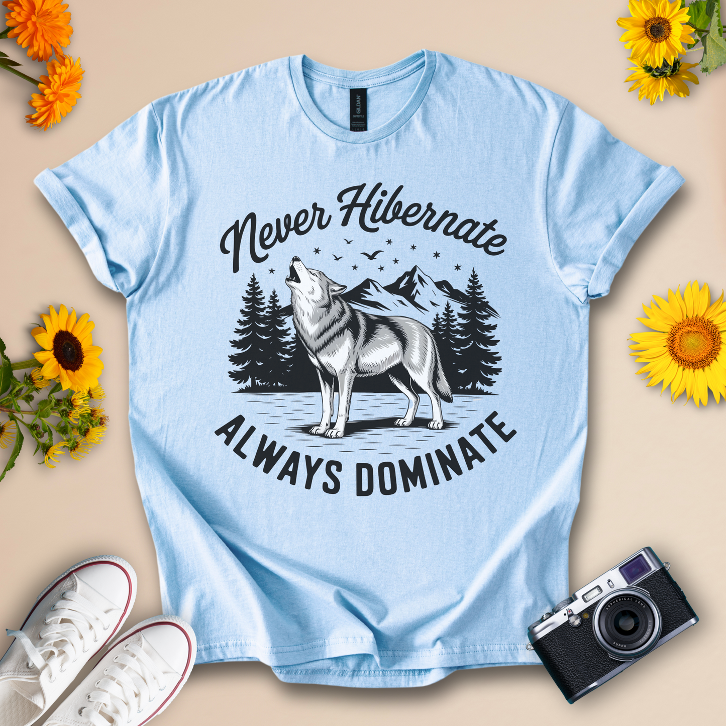 Wolf Graphic T-Shirt – Never Hibernate, Always Dominate