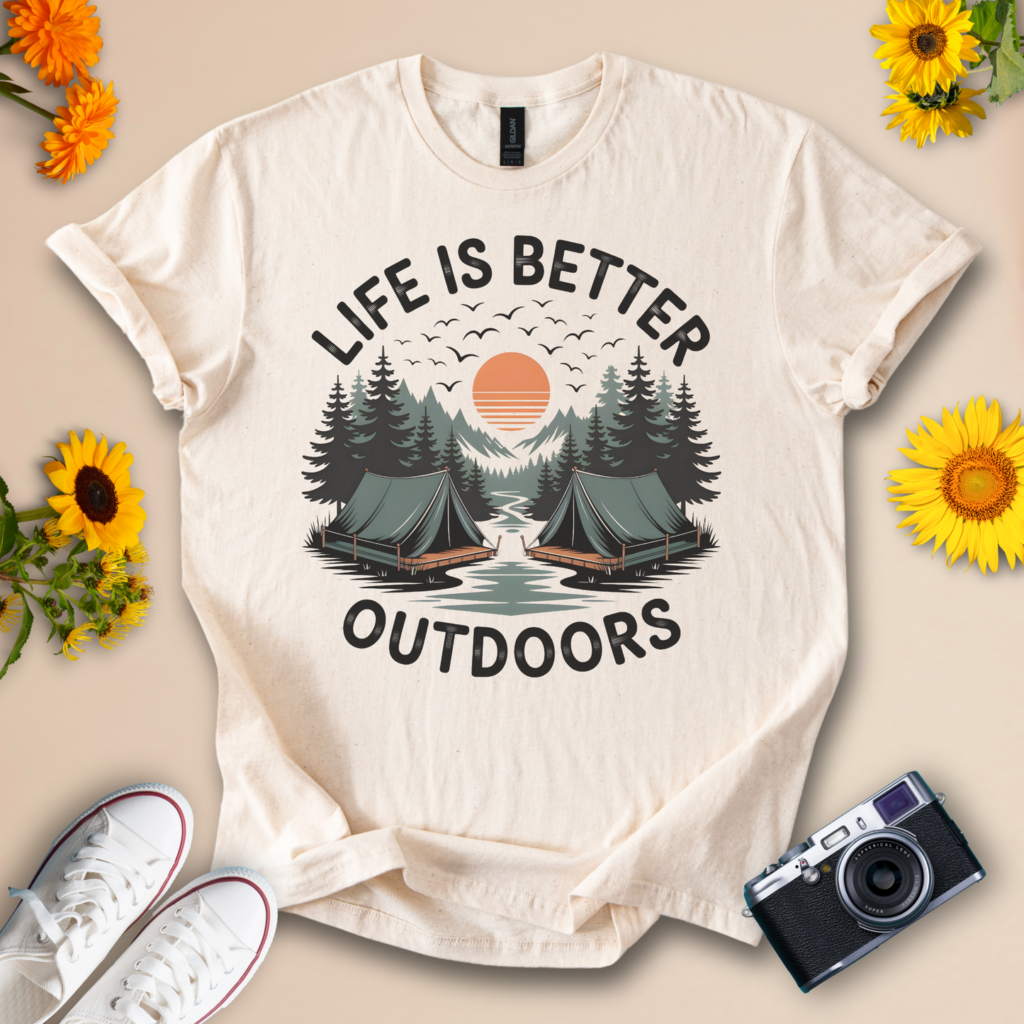 Campfire & Adventure T-Shirt – Nature Lover Hiking Tee