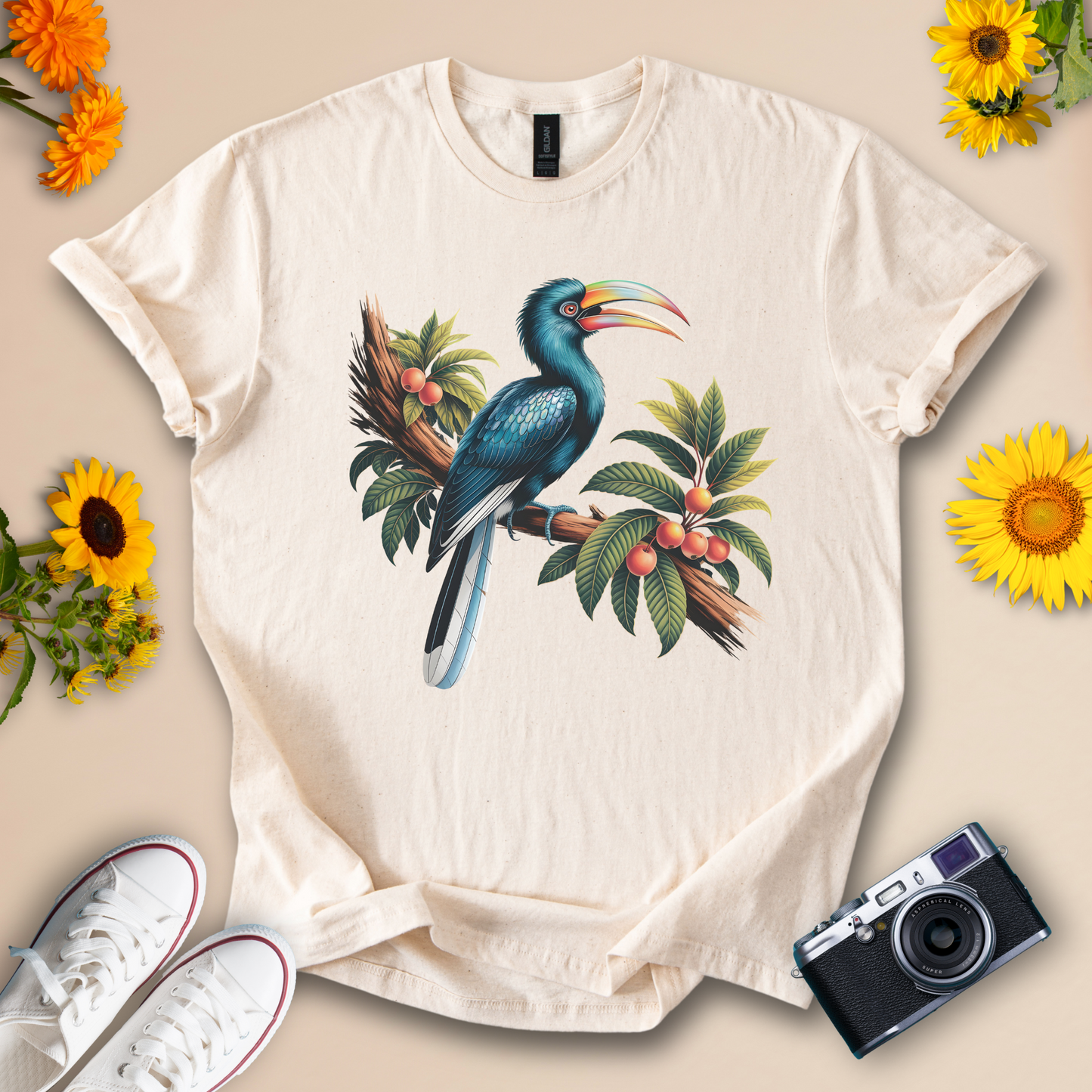 Elegant Blue Hornbill T-Shirt – Tropical Bird Tee for Wildlife and Jungle Nature Lovers
