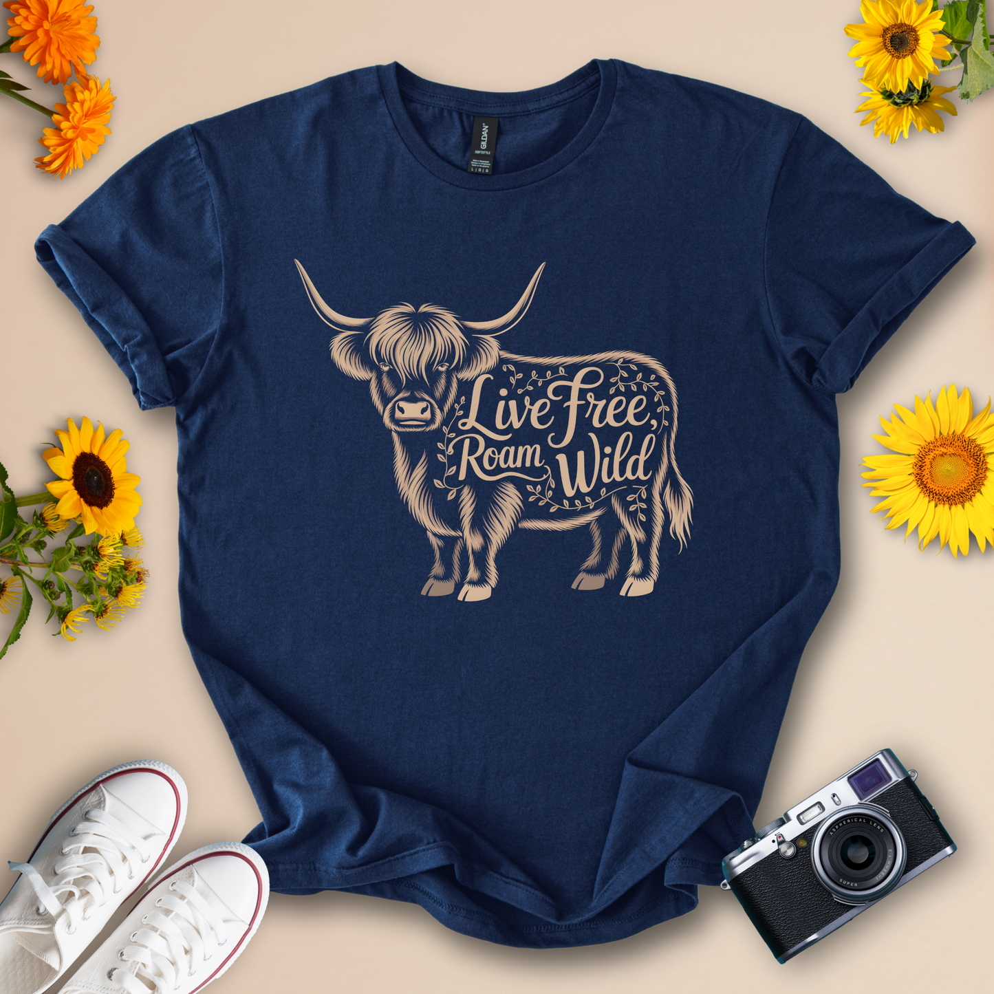Live Free Roam Wild Highland Cattle Tee