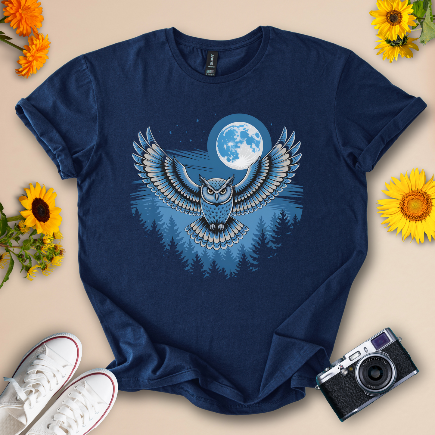 Midnight Owl Forest Tee – Full Moon Wildlife Graphic Shirt for Night Nature Lovers