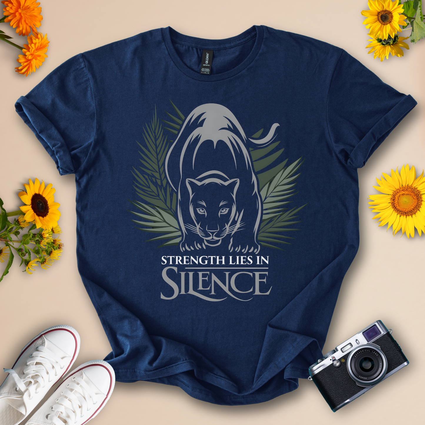 Strength Lies in Silence - Inspirational Black Cat Tee