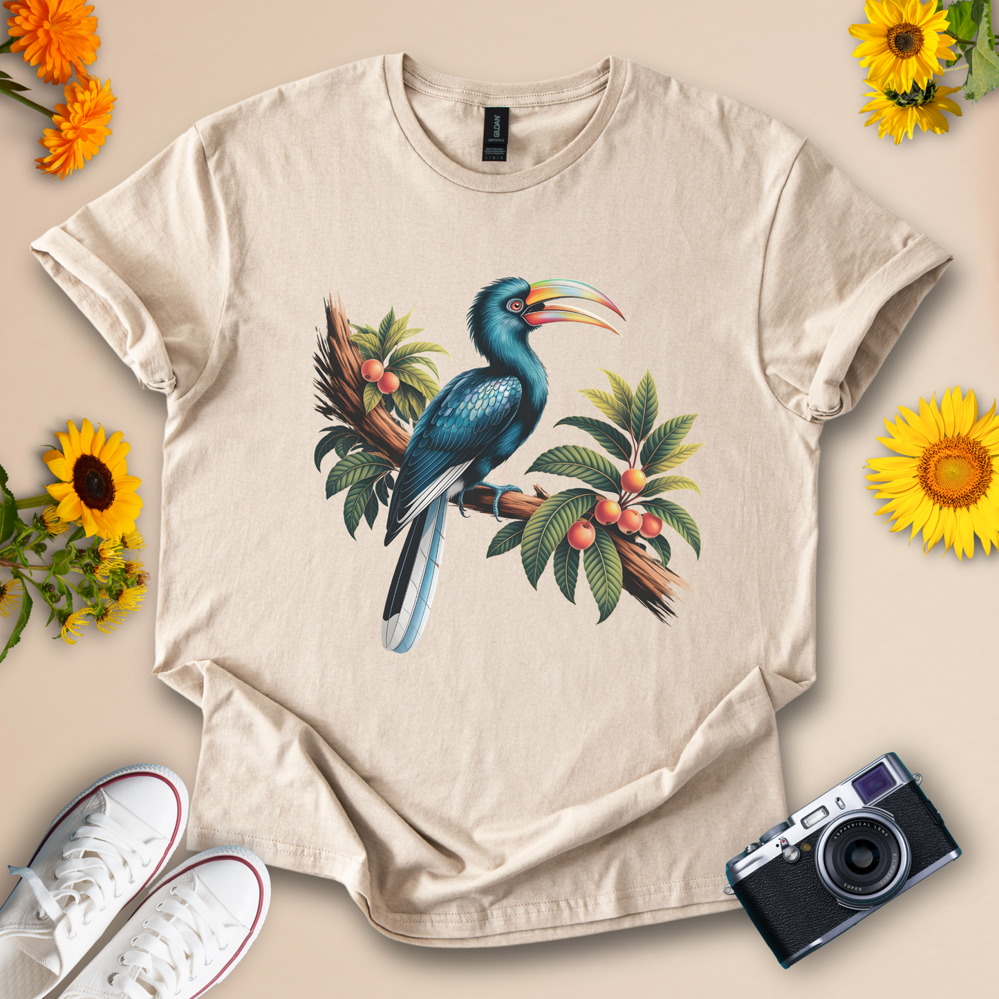 Elegant Blue Hornbill T-Shirt – Tropical Bird Tee for Wildlife and Jungle Nature Lovers