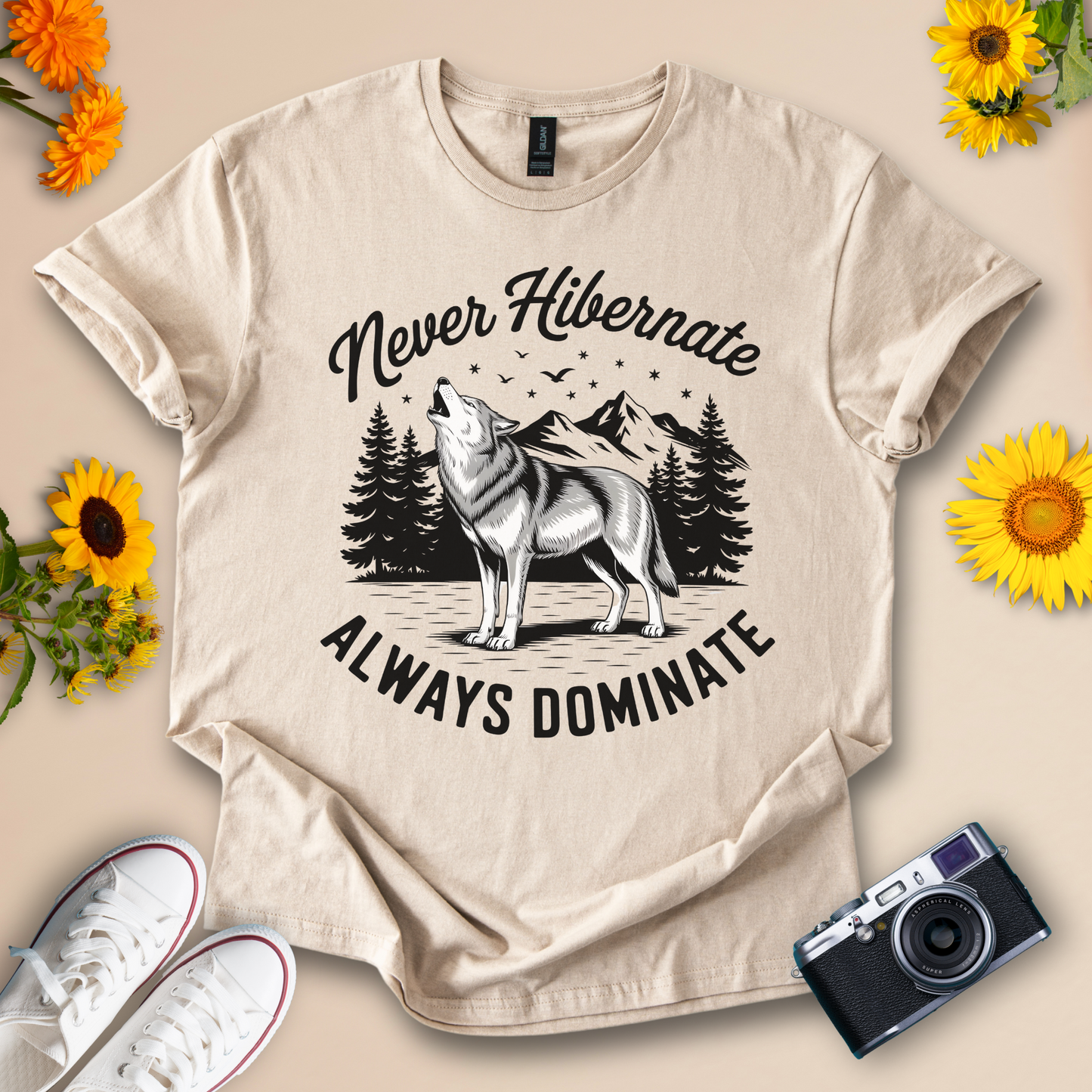 Wolf Graphic T-Shirt – Never Hibernate, Always Dominate