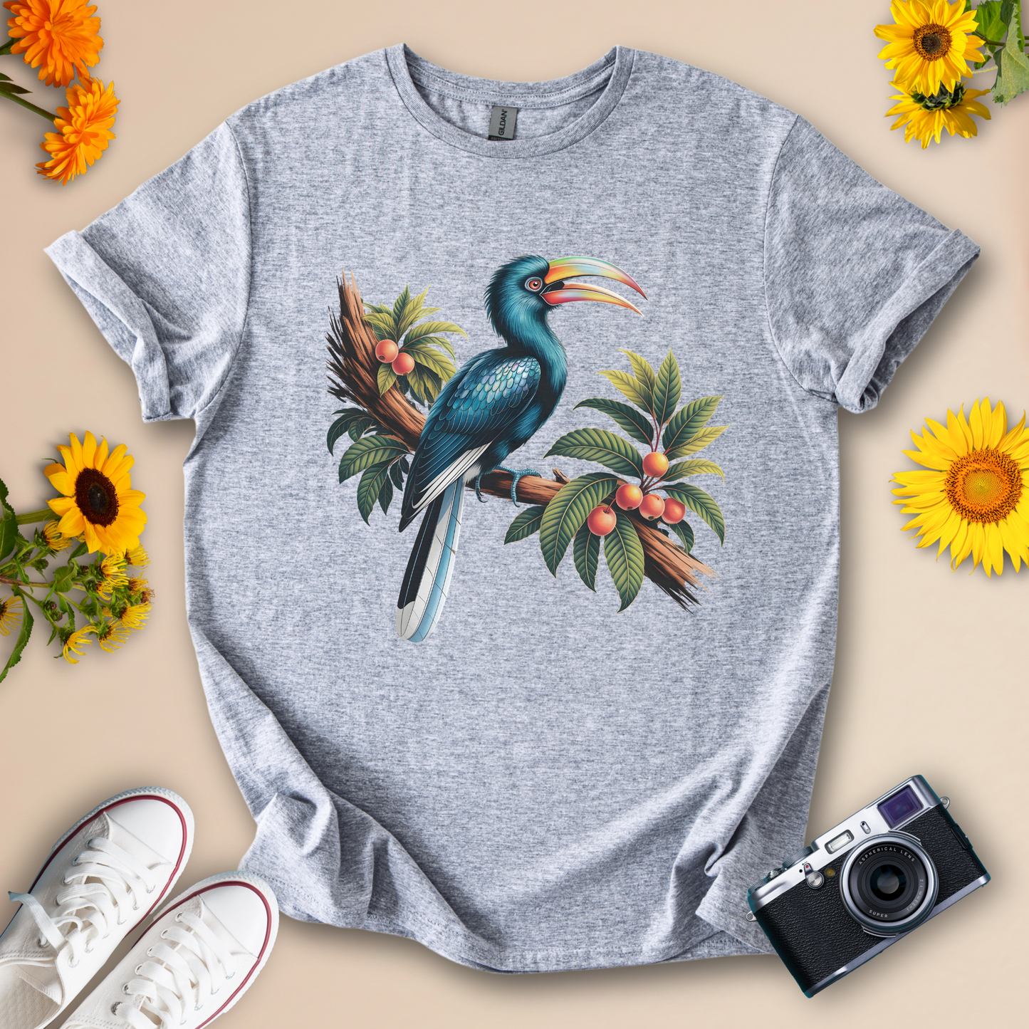 Elegant Blue Hornbill T-Shirt – Tropical Bird Tee for Wildlife and Jungle Nature Lovers