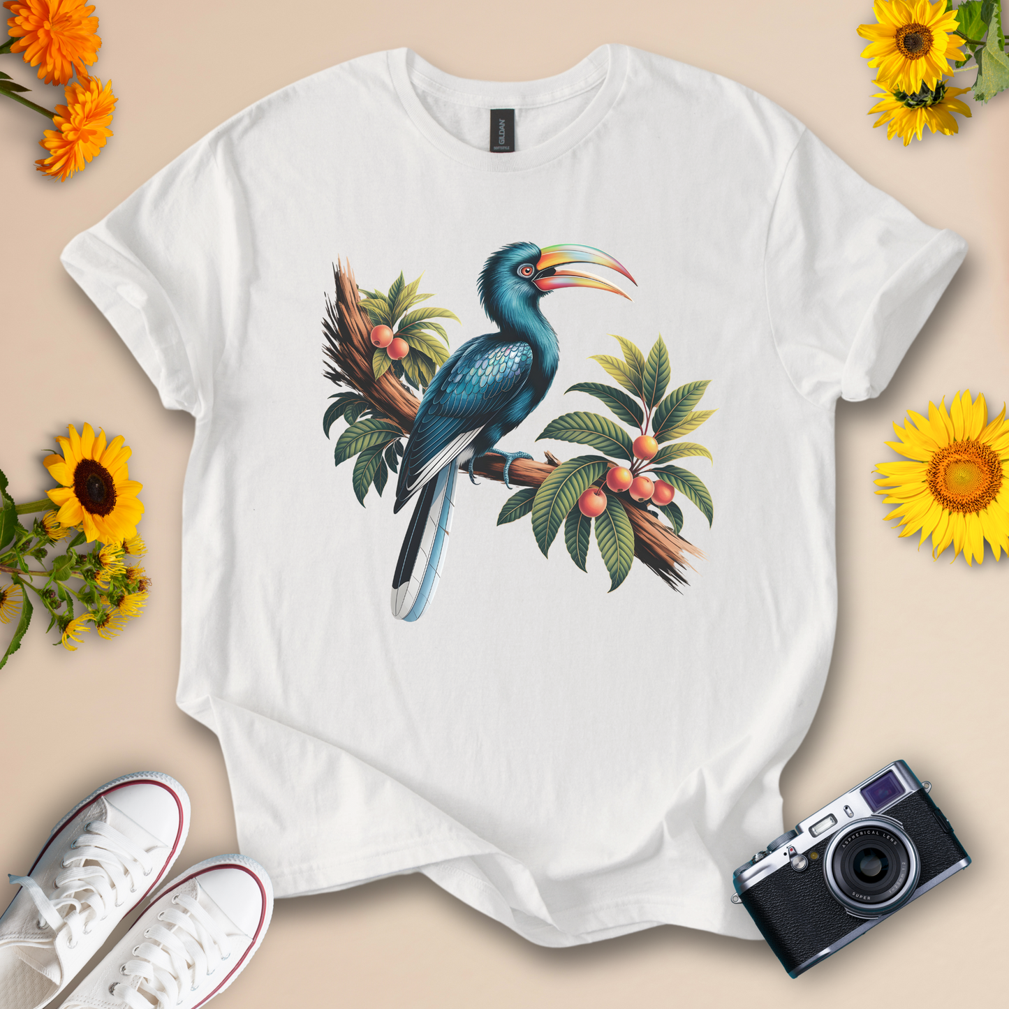 Elegant Blue Hornbill T-Shirt – Tropical Bird Tee for Wildlife and Jungle Nature Lovers