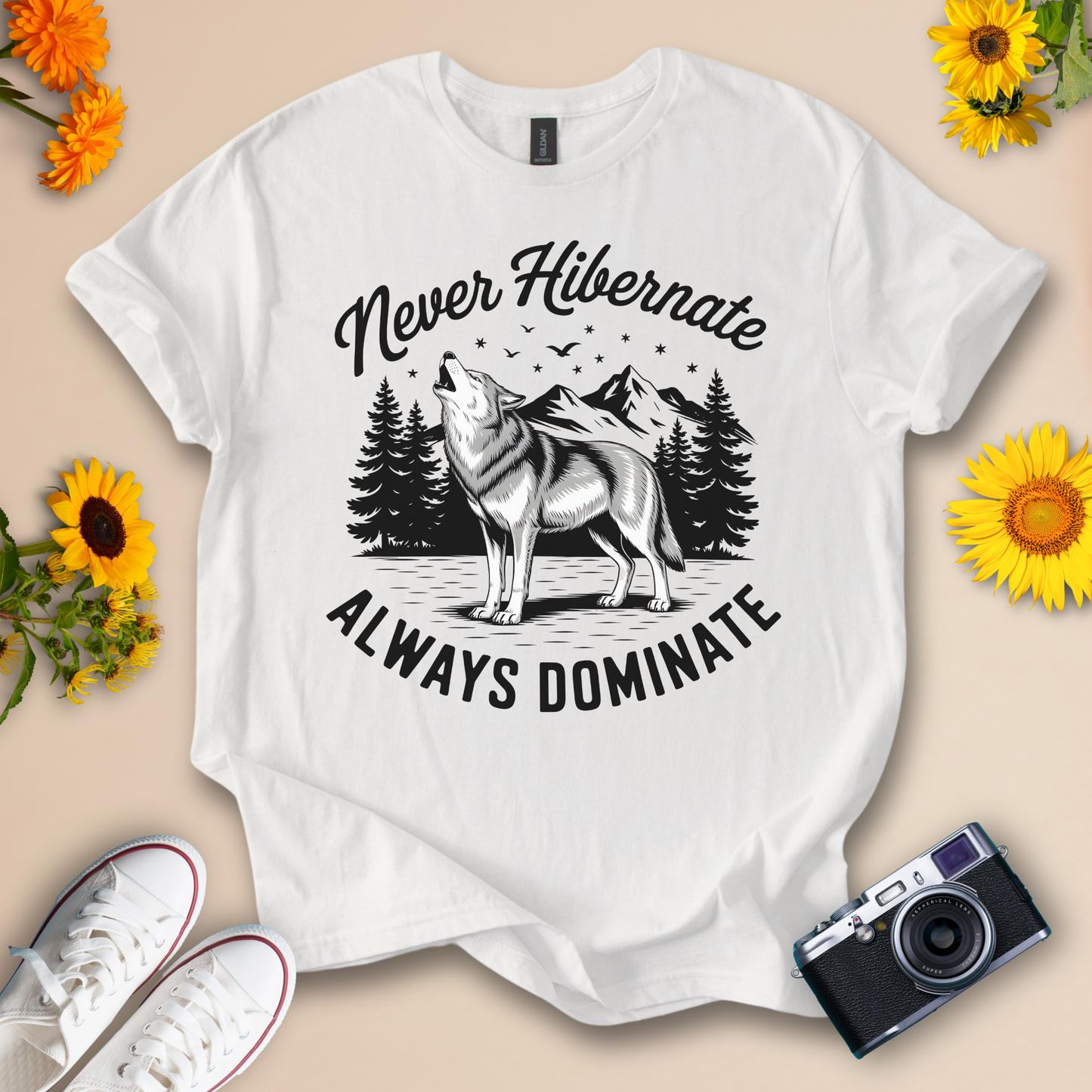 Wolf Graphic T-Shirt – Never Hibernate, Always Dominate