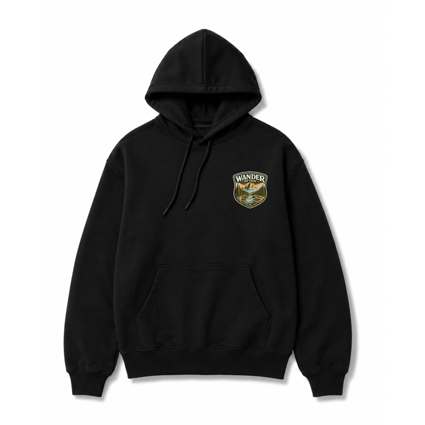 Wander Often Mountain Hoodie — Adventure Nature Graphic Pullover