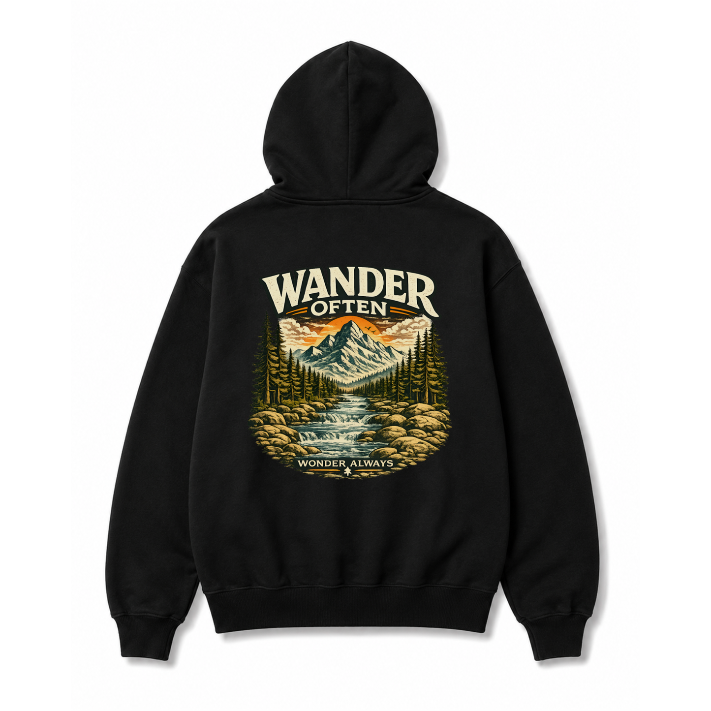 Wander Often Mountain Hoodie — Adventure Nature Graphic Pullover