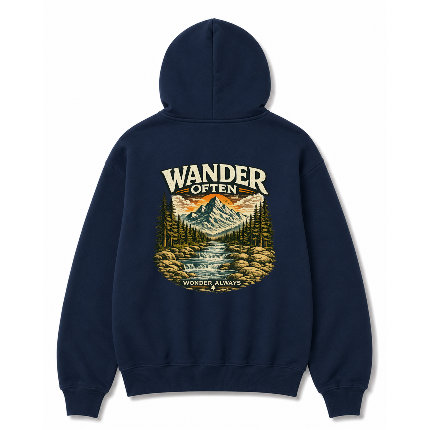 Wander Often Mountain Hoodie — Adventure Nature Graphic Pullover