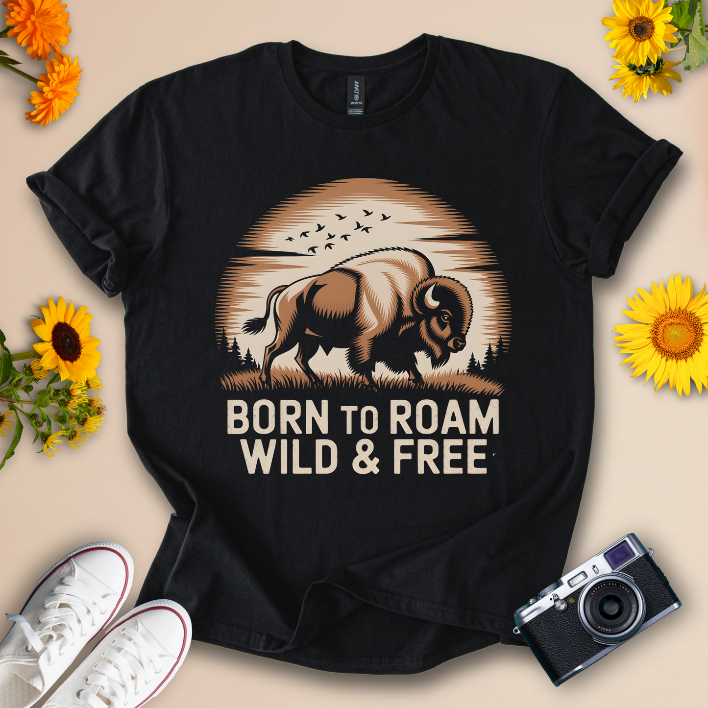 Born to Roam Wild Buffalo Design Tee