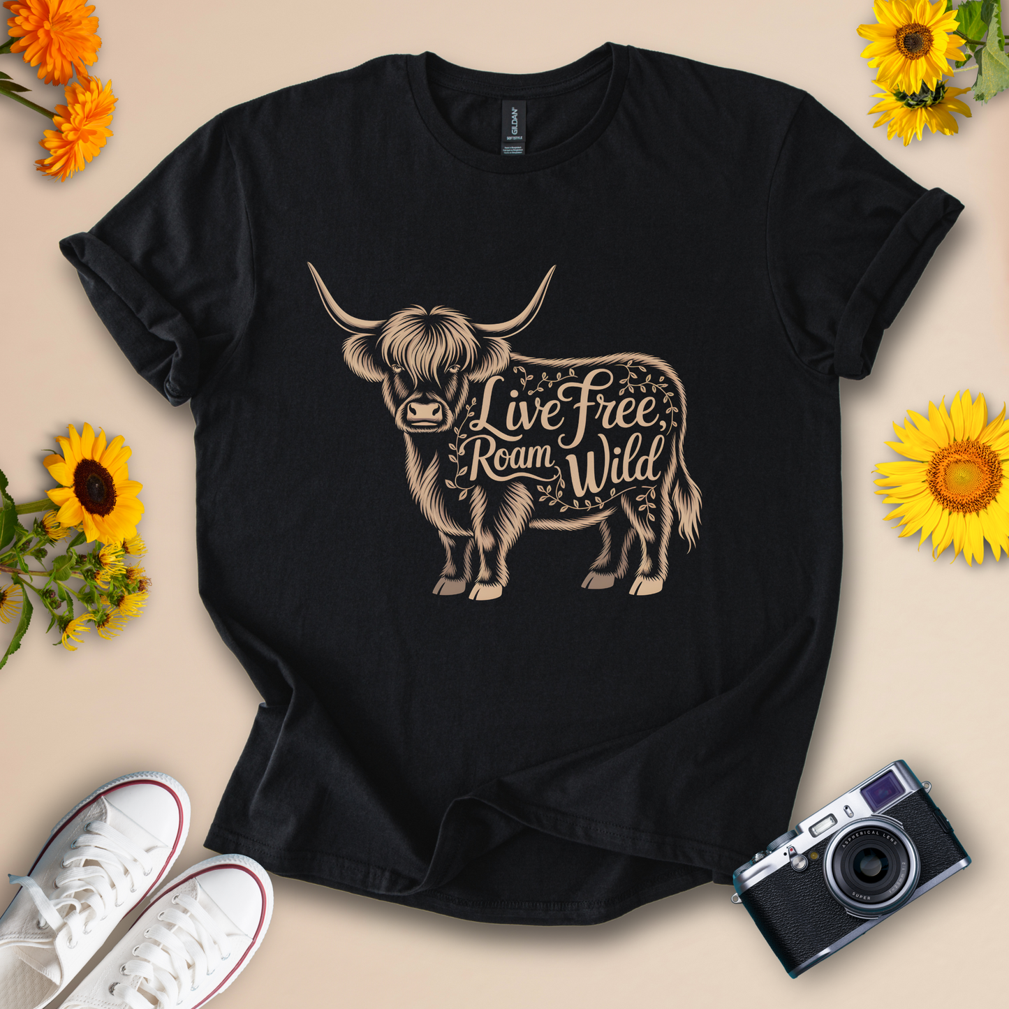 Live Free Roam Wild Highland Cattle Tee