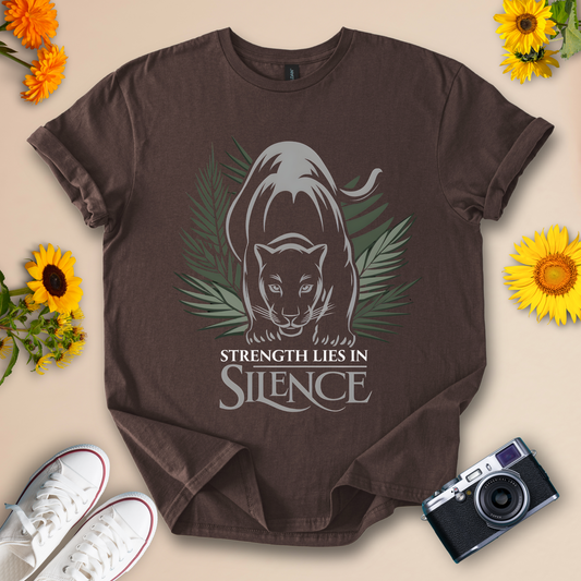Strength Lies in Silence  - Inspirational Black Cat Tee