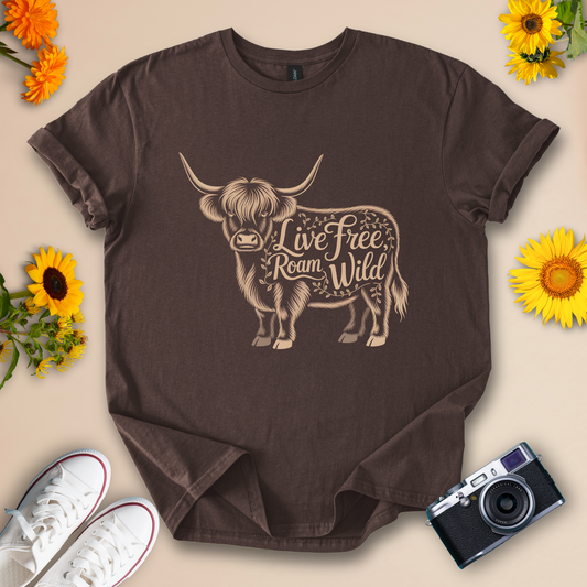 Live Free Roam Wild Highland Cattle Tee