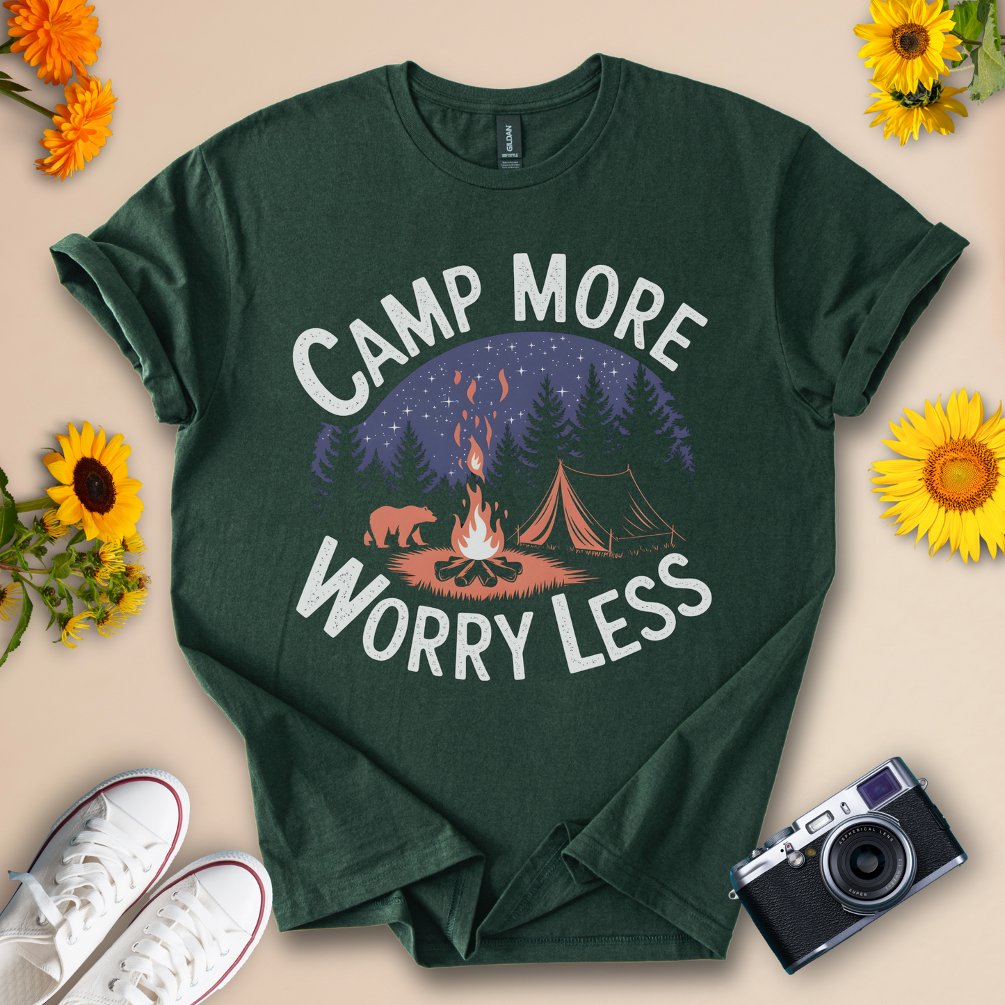 Camp More Worry Less - Camping Adventure Tee