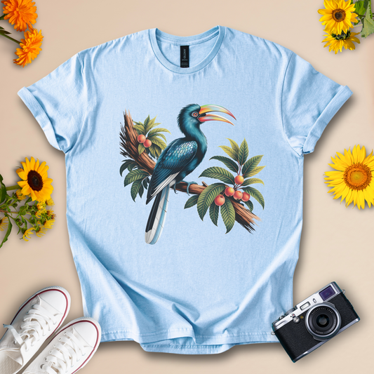 Elegant Blue Hornbill T-Shirt – Tropical Bird Tee for Wildlife and Jungle Nature Lovers