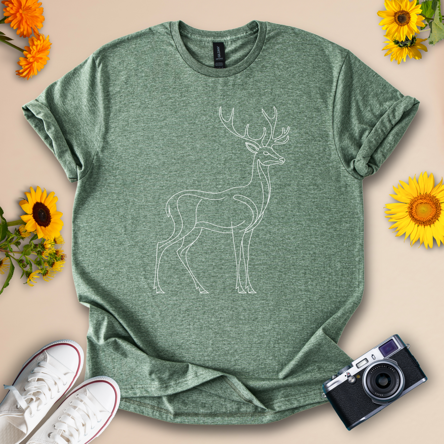 Minimalist Line Art Deer Tee
