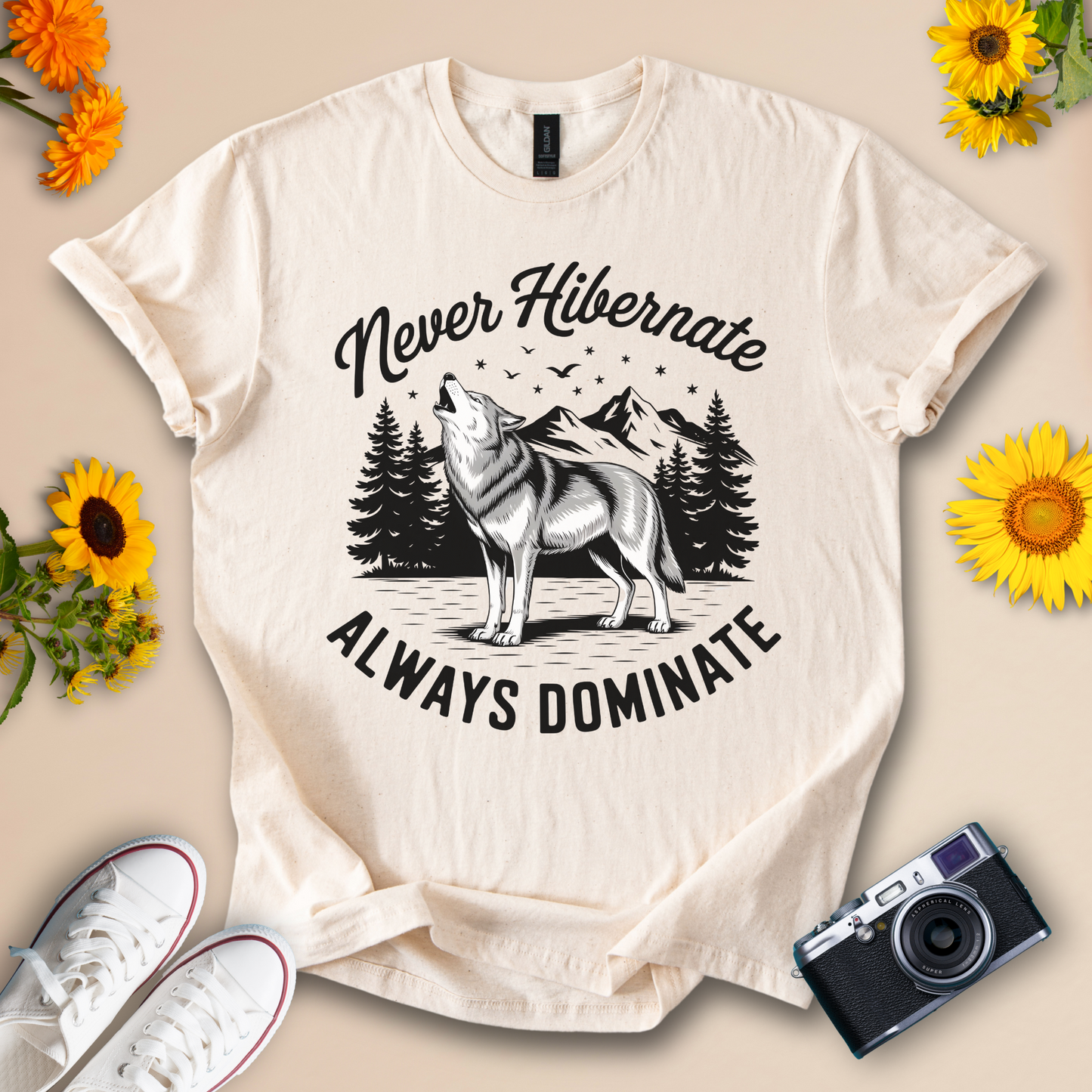 Wolf Graphic T-Shirt – Never Hibernate, Always Dominate